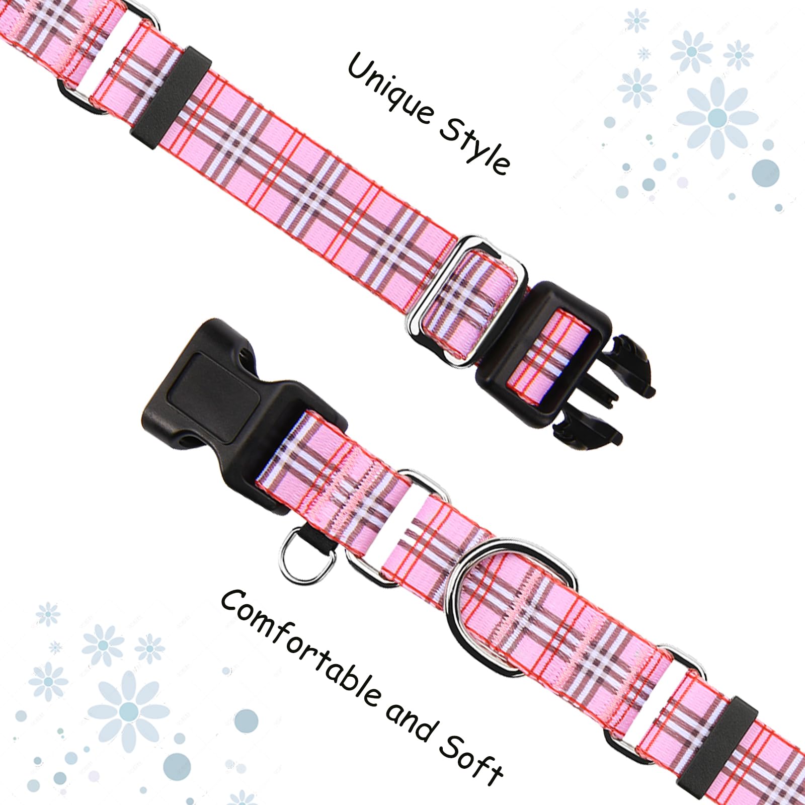 Fidohug Martingale Collar With Quick Release Buckle Cute Girl Female Training Dog Collars (Pink Plaid, Medium)